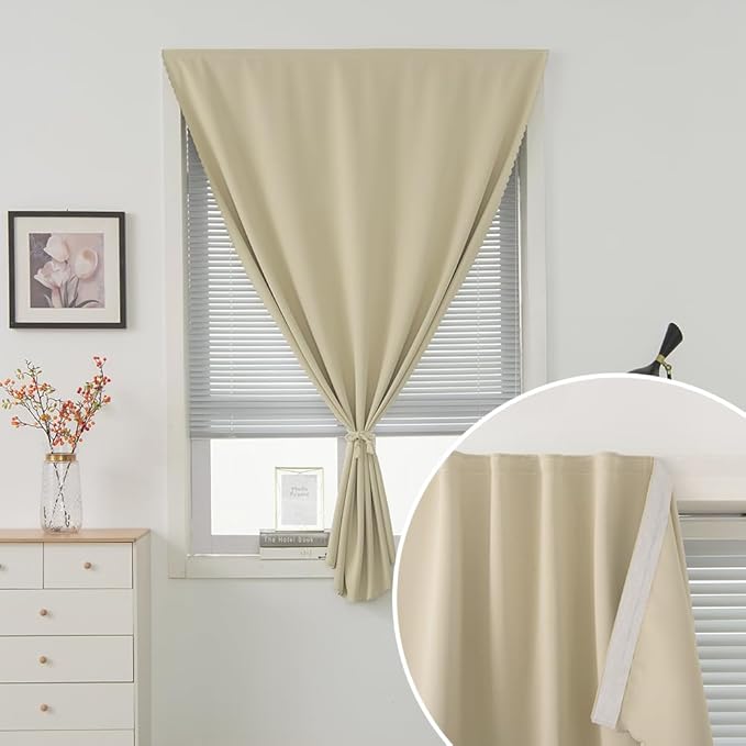 Thermal Blackout Curtains with Self-Adhesive Tape, No Rod No Drill Easy Install - Image 6