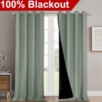 NICETOWN Greyish Green 100% Blackout Windows Curtains, Super Heavy-Duty Black - Image 2