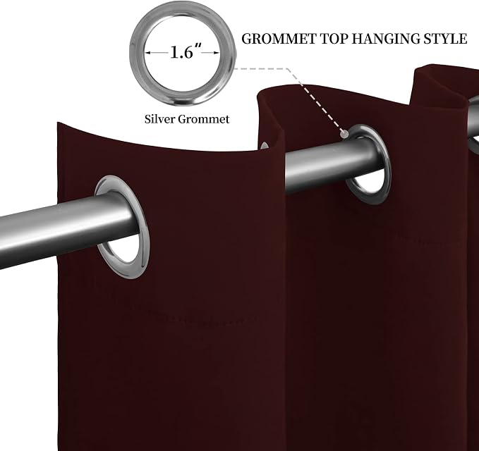 Easy-Going Thermal Grommet Blackout Curtains, 2 Panels 52x108 in, Wine | - Image 5