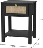 SICOTAS Rattan Nightstand with Storage Shelf, Boho Bedside Table End Table | - Image 2