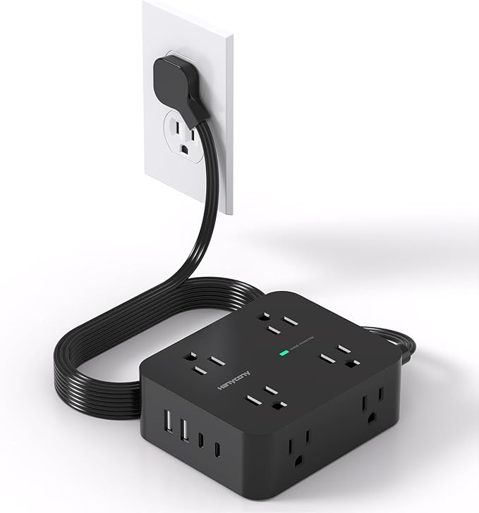 Power Strip Surge Protector, 5Ft Flat Extension Cord by HANYCONY