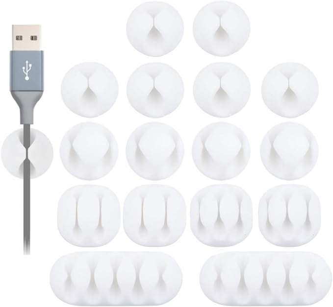 Desk Cable Management Cord Organizer, 16 Pack White Self Adhesive Cord Holder by OHill