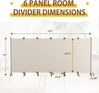 6 Panel Room Divider with Lockable Wheels, Freestanding Partition Room - Image 2