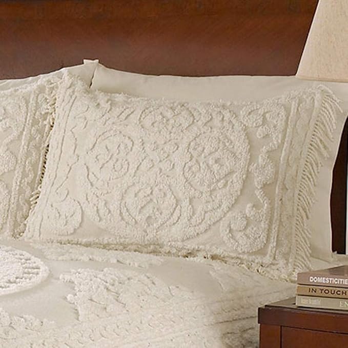 Beatrice Home Fashions Medallion Standard Cotton Chenille Sham, Ivory | Vintage - Image 3