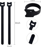 8 Inches 60 PCS Black Reusable Cable Ties, Cable Organizer, Cord Wrap and Hook - Image 2