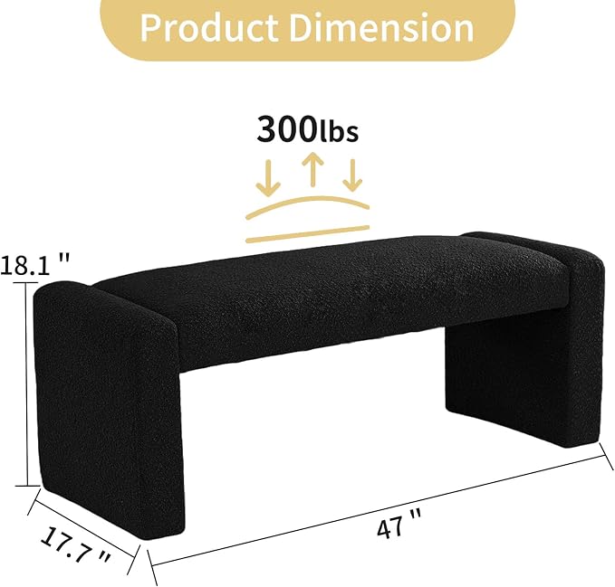 Black Entryway Bench with Solid Wood Frame, Living Room - Image 2