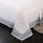 ROOMLIFE 100% Cotton Quilt Set King Embroidery Geometric Pattern 3-Piece | - Image 2