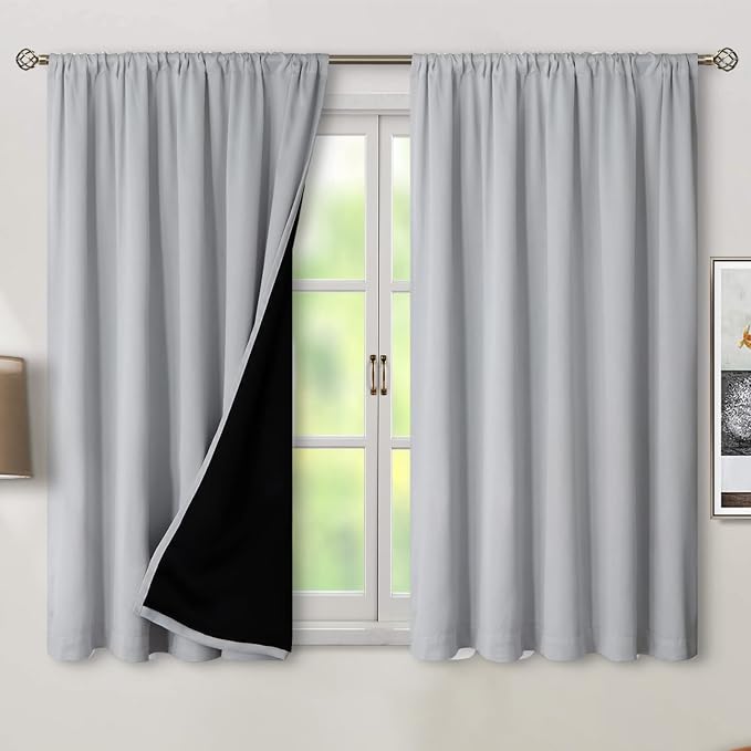 BGment Light Grey Short 100% Blackout Curtains 45 Inch Length - Image 2
