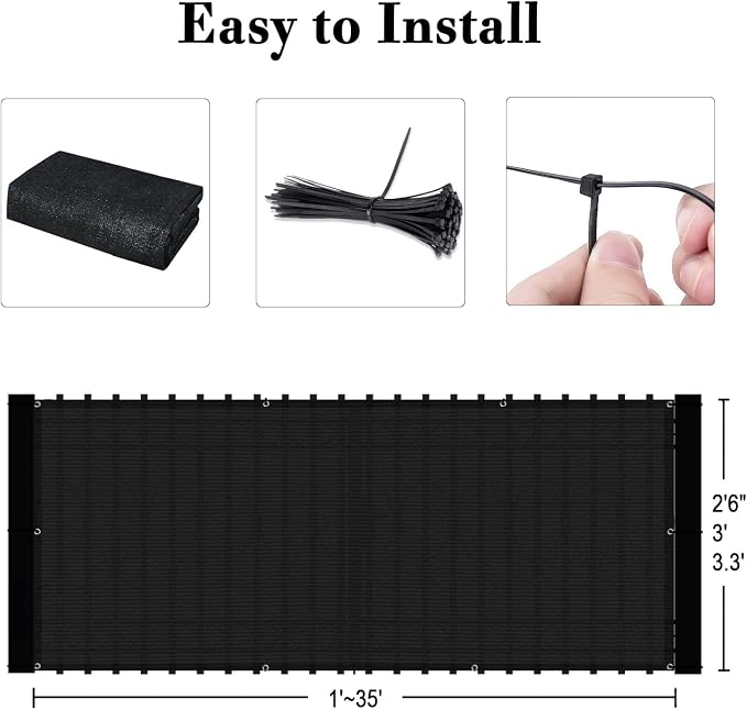 Custom Size 3.3'x11' Black Balcony Privacy Screen 90% UV Block | Windscreen - Image 3