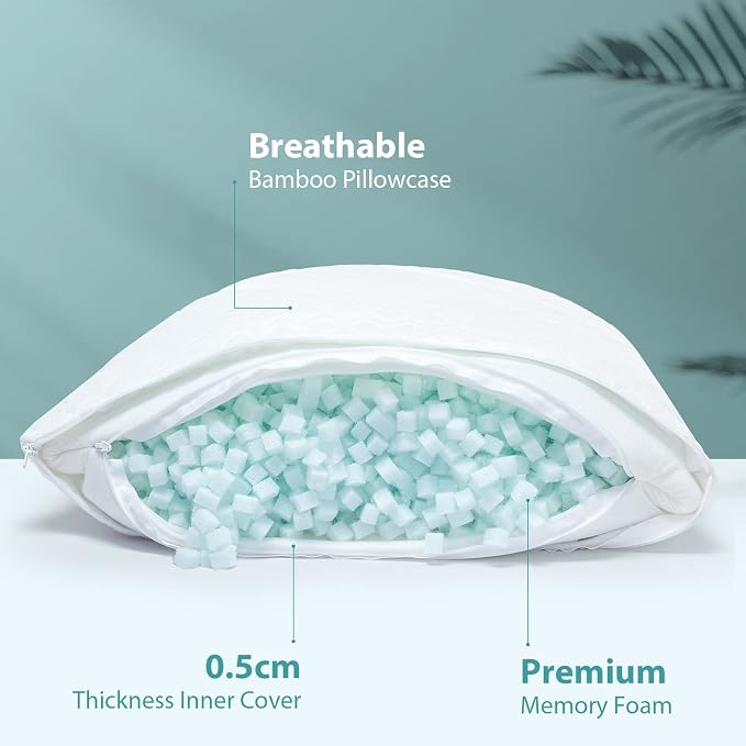 Shredded Memory Foam Pillows for Sleeping, Adjustable Pillows King Size Set of 2 - Image 2