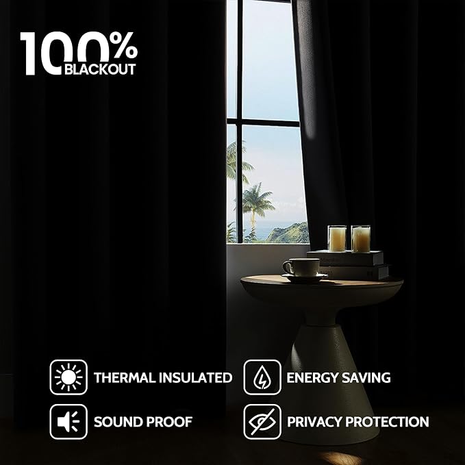 COSVIYA 100% Blackout Natural Linen Curtains & Drapes 63 Inch Length | Light - Image 2