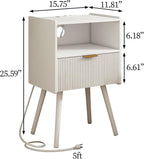 White Nightstand with Outlet, Modern Bedside Table with Storage Drawer and Open - Image 2