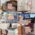 Bedside Caddy Organizer 5 Pockets 4 Hooks Bunk Bed 2Pack Pink | Hanging Storage - Image 5