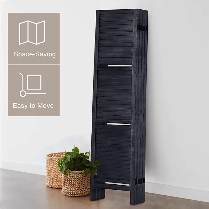 Room Divider with Shelves, 5 Panel Black Privacy Screen | Partition Room - Image 6