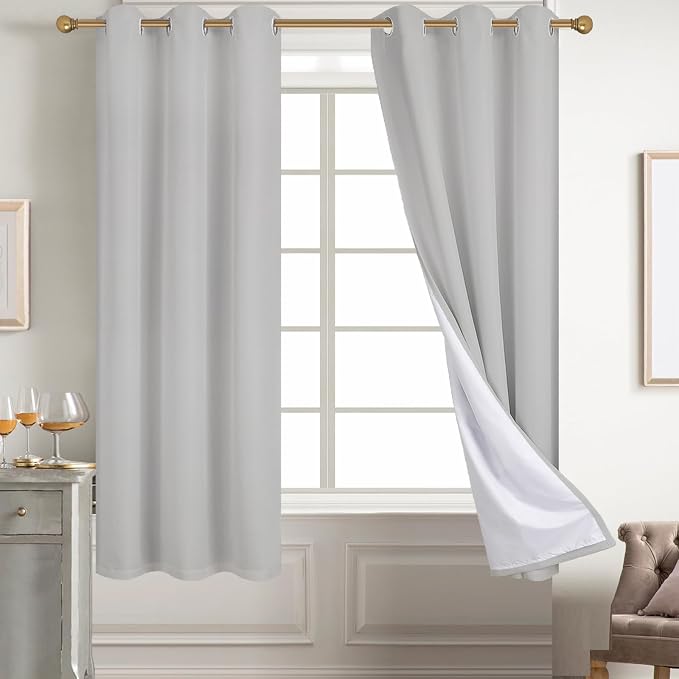 Diraysid 100% Blackout Curtains Light Grey Linen Curtains - Image 6