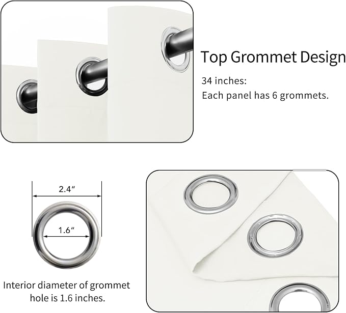 Easy-Going Thermal Grommet Curtains, 2 Panels 34x84 in, Ivory | Machine - Image 4