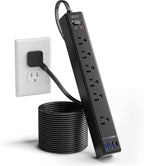10Ft Long Extension Cord, SUPERDANNY Flat Plug Surge Protector Power Strip | - Image 9