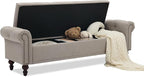 SOFTHION 67" Storage Bench for Bedroom, Linen Upholstered, Light Brown | King - Image 3