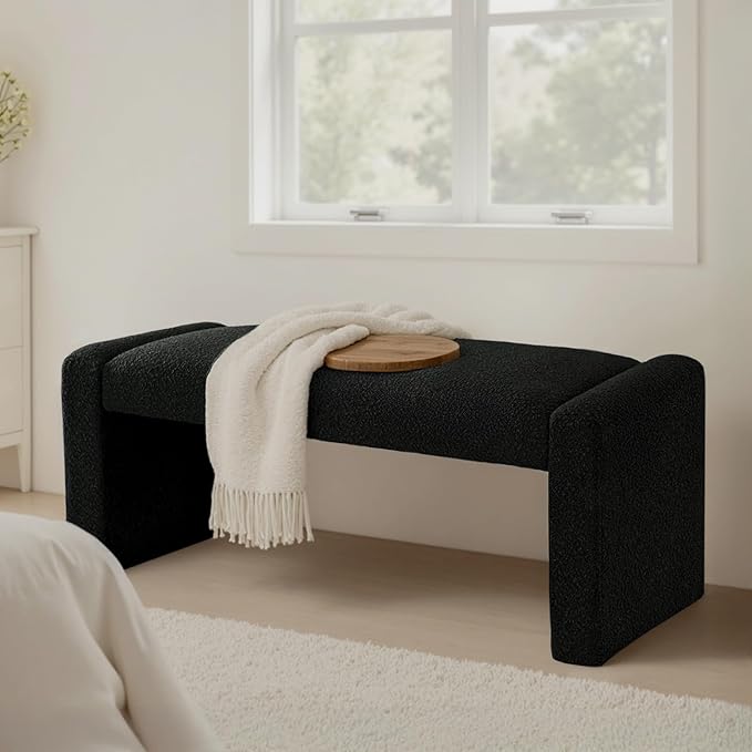 Black Entryway Bench with Solid Wood Frame, Living Room by SIMTONAL
