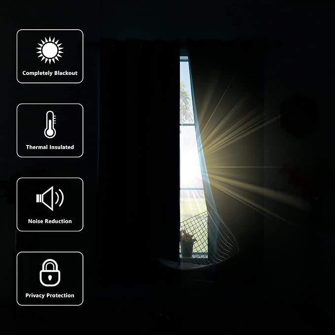 84 Inch Extra Wide Blackout Curtains, Heat Blocking Thermal Insulated Black Out - Image 2