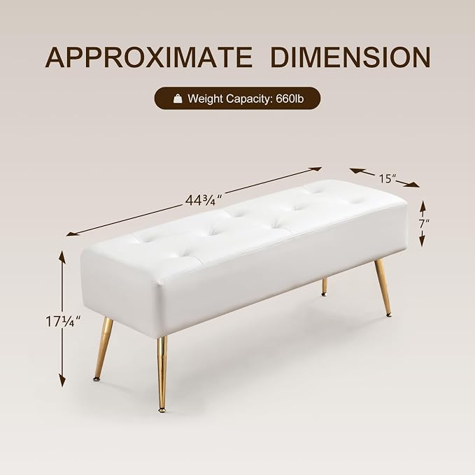 Furnimart Upholstered Tufted White Bench Ottoman - Image 3