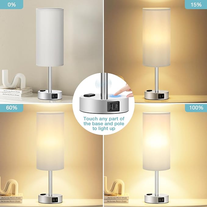 Light Grey Table Lamp for Nightstand - Image 2