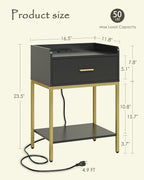 Nightstand with Charging Station, 3-Tier Bedside Table - Image 2