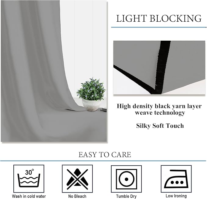 Diraysid Light Grey Grommet Blackout Curtains - Image 5