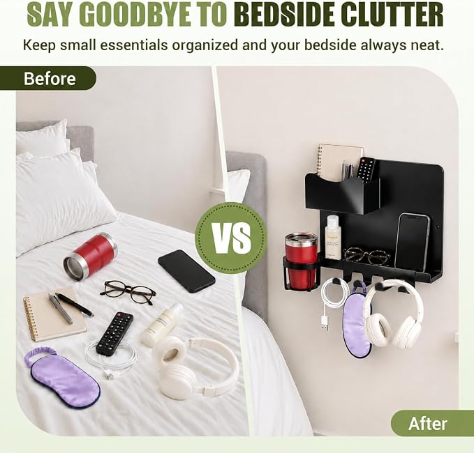 Floating Bedside Wall Shelf, Metal Wall Organizer - Image 5