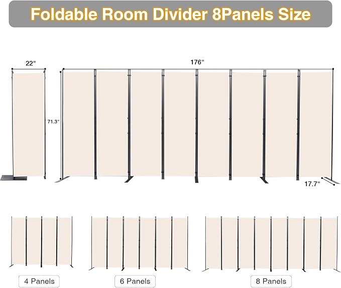 Room Divider, 8 Panel Folding Privacy Screens - Image 2