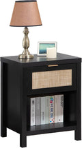 SICOTAS Black Rattan Nightstand Farmhouse Night Stands by SICOTAS