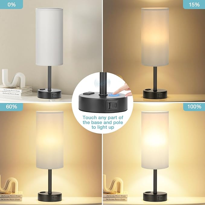 Grey Touch Bedside Lamp for Bedroom - Image 2