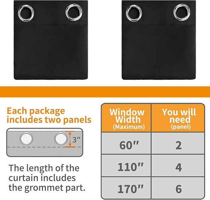 YoungsTex Black 100% Blackout Curtains 63 Inches Long - Image 6