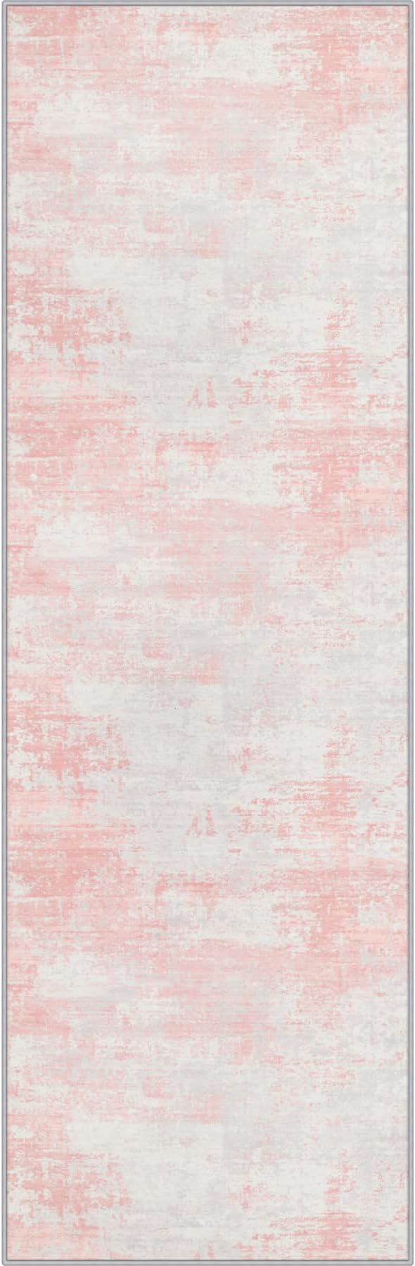 2x6 Washable Runner Rug：Modern Abstract Soft Carpet Pink White | by FXRHLP