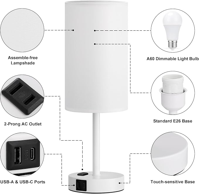 White Nightstand Bedroom Lamp - Image 7