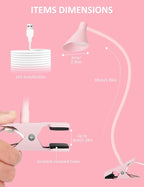 LiFMIRA Pink Small Desk Lamp Clip on LED Reading Light - Image 5