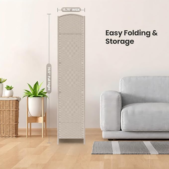 6 Panel Folding Room Divider, Woven Privacy Screen, handcrafted diamond pattern - Image 7