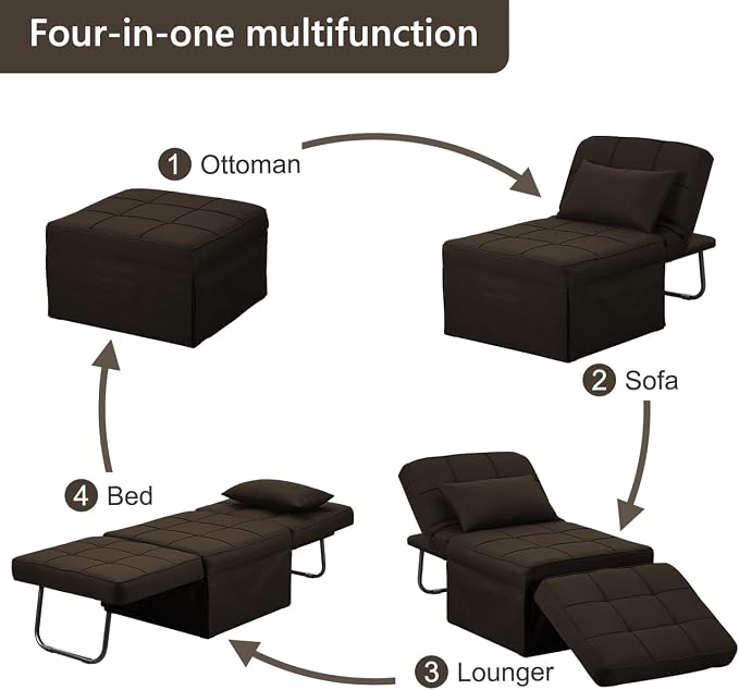 Sofa Bed, Convertible Couch Chair 4 in 1 Multi-Function Modern Folding Ottoman - Image 7