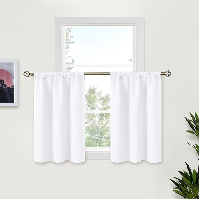 BGment White Curtains 36 Inch Length, Cafe Drapes by BGment