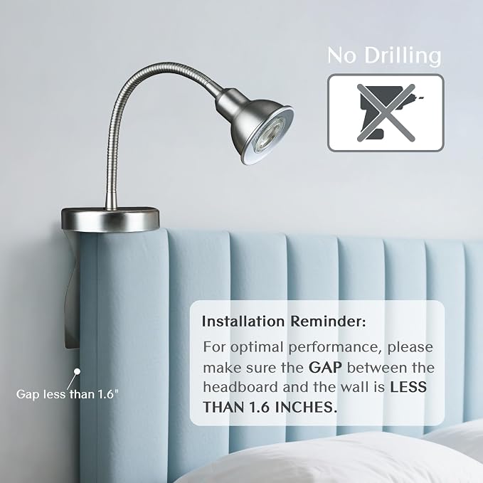 Patented Innovative Design Headboard Reading Light. No Drilling Golden Book - Image 3