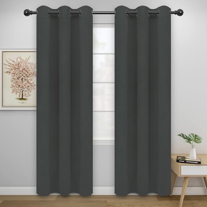 Easy-Going Thermal Grommet Blackout Curtains, 2 Panels 46x84 in, Dark Gray | by Easy-Going