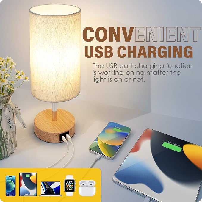 Yarra-Decor Bedside Lamp with USB A+C Port - Image 3