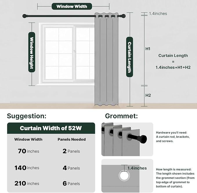 H.VERSAILTEX Solid Thermal Insulated Grommet Blackout Window Curtain Panels - Image 2