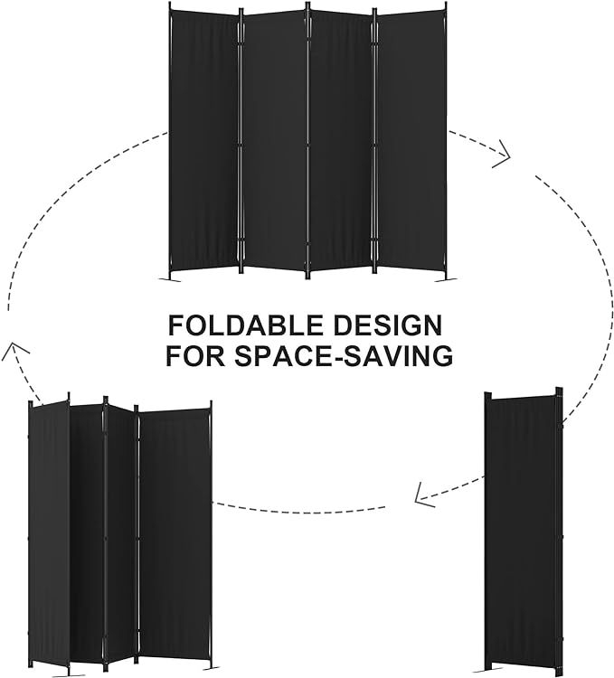 Room Divider, 4 Panel Folding Screen, 88” Portable Separating 3 Feet | - Image 6