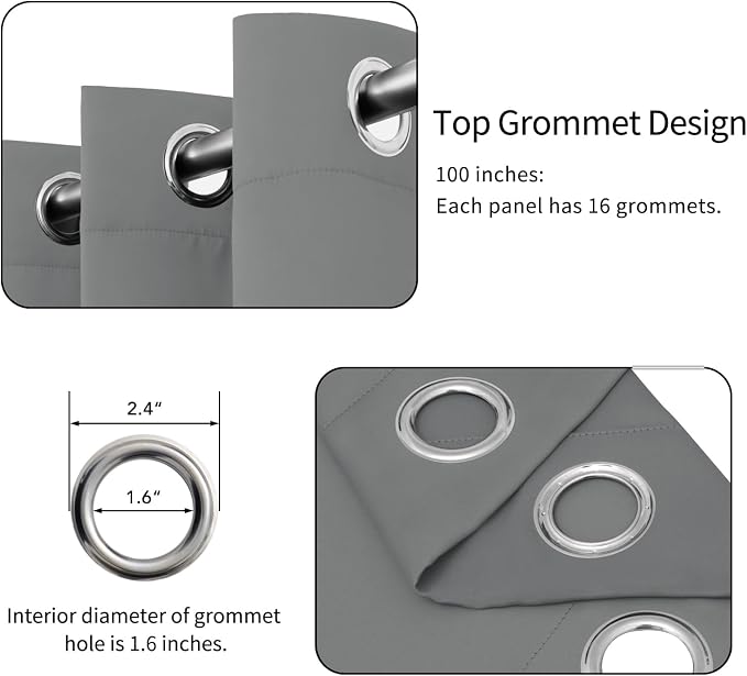 Easy-Going Thermal Grommet Blackout Curtains, 1 Panels 100x84 in, LightGray | - Image 4