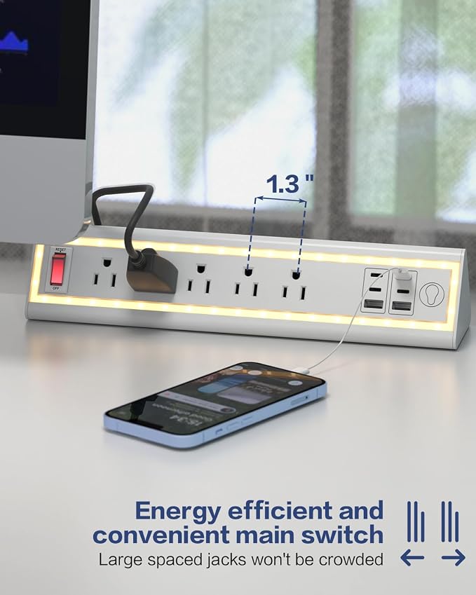 Desk Clamp Power Strip with Nightlight, 40W Fast Charging, 6FT Extension Cord - Image 4