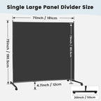 MAYOLIAH Large Single Panel Room Divider 71”W x 75”H Rolling Privacy Screen | - Image 2