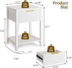 Night Stand Set 2, Fluted Wood Nightstands w/Charging Station - Image 3