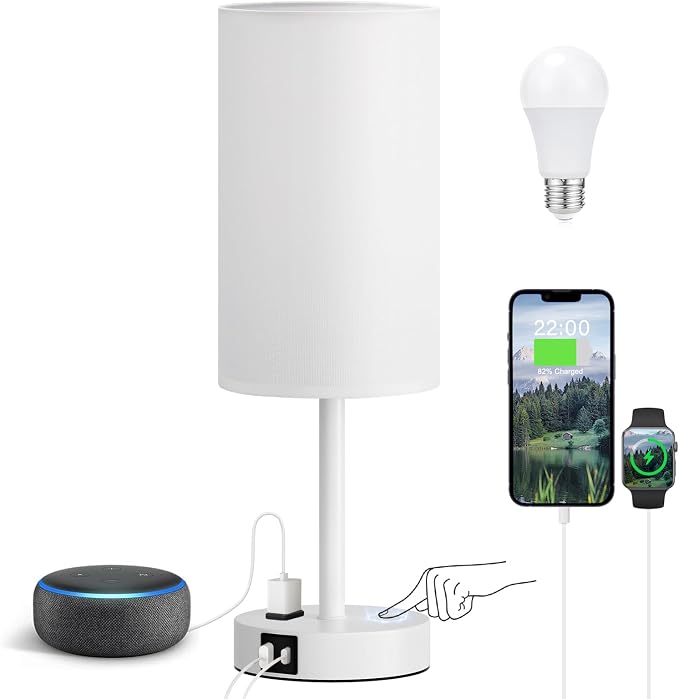 White Nightstand Bedroom Lamp by Fenmzeelighting