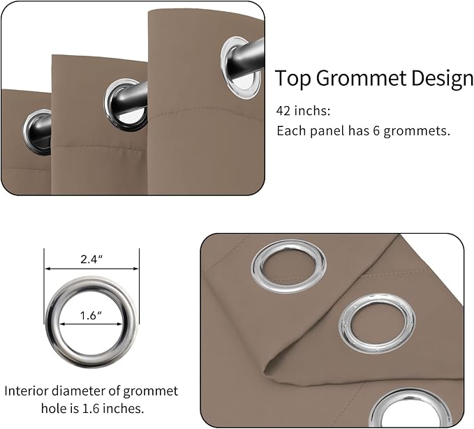 Easy-Going Thermal Grommet Blackout Curtains, 2 Panels 42x63 in, Camel | - Image 4